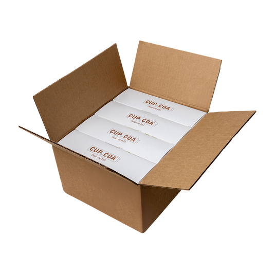 Box of four 12-count boxes of single-serve cocoa packets, mix and match